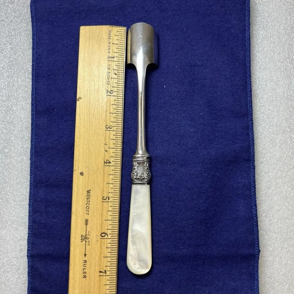 VTG Antique Sterling Silver Victorian Cheese SCOOP Spoon Mother Pearl Handle